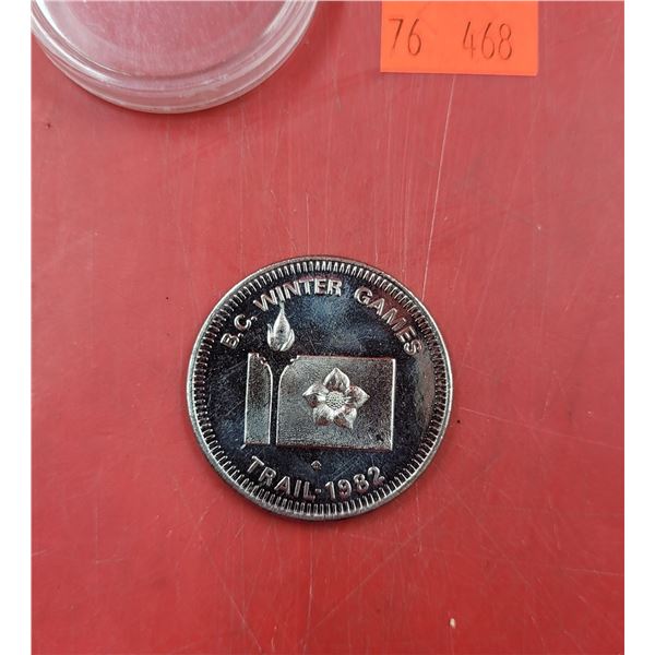 .999 Silver Commemorative 1982 BC Winter Games Medallion Coin