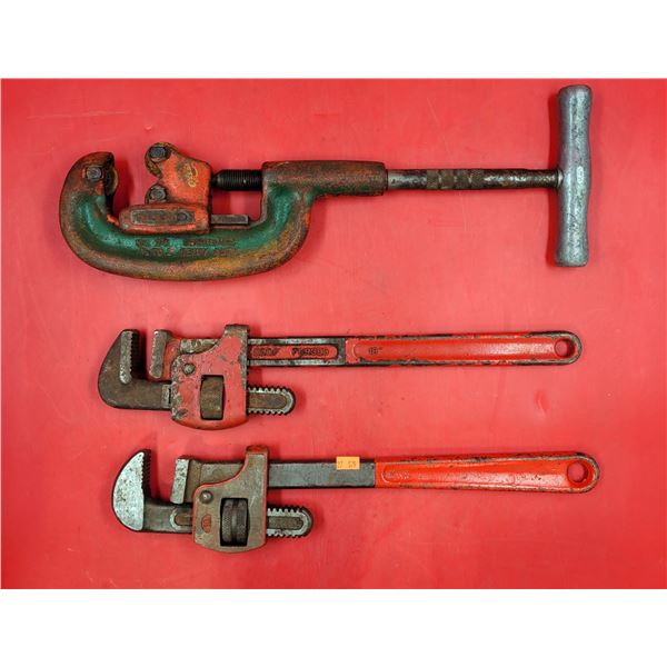 Pipe Cutter & Two Pipe Wrenches