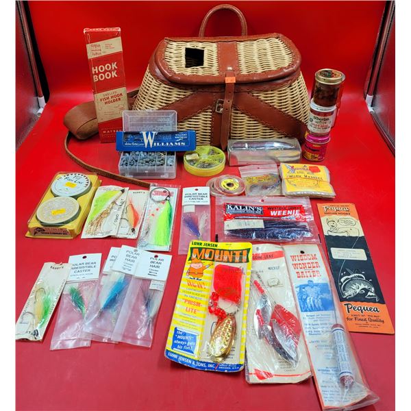 VTG Fishing Creel & Assorted Fishing Supplies