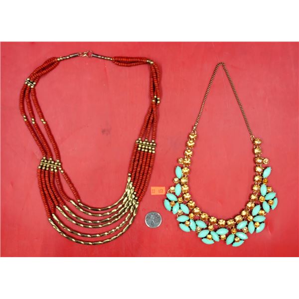 Mint Green & Golden Brown Necklace and Coral Bead & Brass Necklace