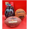 Image 1 : Sporting Goods Lot w/ Basketball, Football, & Adult Helmet