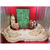 Image 1 : Handmade Wooden Mexican Masks, Fish Painting on Papyrus, & Balinese Print