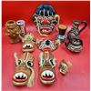 Image 1 : Handmade & Signed Mexican Clay Masks, Mexican Ceramic Set, & Mexican Clay Sculpture