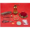 Image 1 : Brass Turkish Spice Mill Asil Ticaret Original Label, Pin Coushen, Key, Lidded Glass & Tweezers