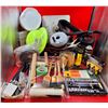 Image 1 : Assorted Tool Lot w/ 40 Piece Socket Wrench Set, Paint Brushes, Locks, Hard Hat, & More