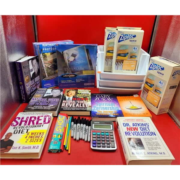 Home Organizing & Book Lot w/ Ziploc Space Bags, Heavy Weight Sheet Protectors, Diet Books, & More