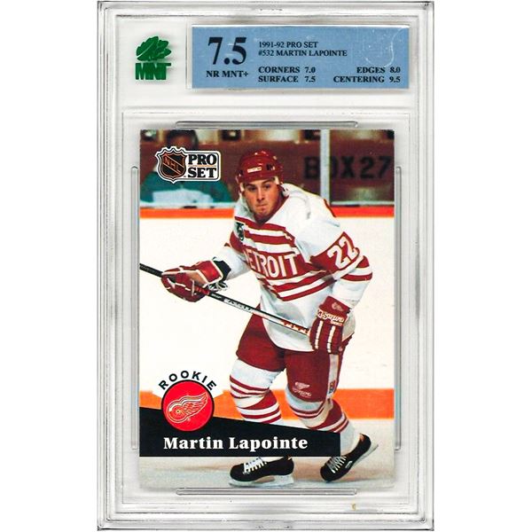 SE- 1991 Pro Set #532 Martin Lapointe Detroit Red Wings Rookie RC #532 Graded 7.5 MNT