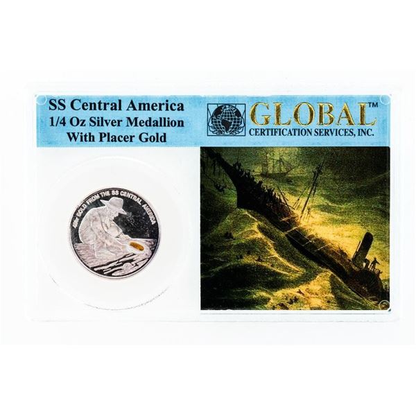 SS Central Amderica 1/4 OZ. Silver Medallion with Placier Gold. Shipwreck Coin