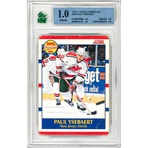 E -  1990-91 Score Hockey #406 Paul Ysebaert RC Graded 1 MNT