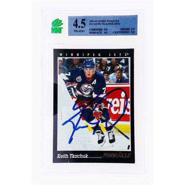 SI - Keith Tkachuk (IPA) 1993-94 Score Pinnacle #33 Signed - MNT 4.5
