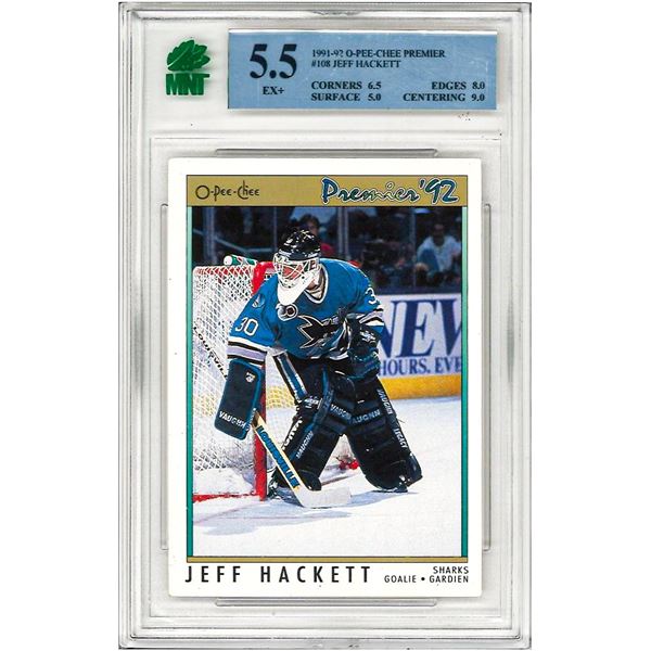 C - 1991-92 O-Pee-Chee Premier Jeff Hackett #108 Graded 5.5