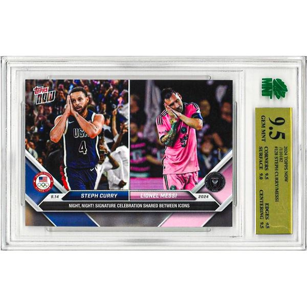 IR - 2024 Topps Now Steph Curry/ Lionel Messi Night Night #128 /110182 Graded 9
