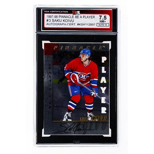 Saku Koivu #3 signed autograph auto 1998 Pinnacle Be A Player Hockey Card (MS) KSA 7.5