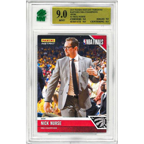 KR - 2018-19 Panini Instant NBA Finals Green /10 Nick Nurse #2 Graded 9