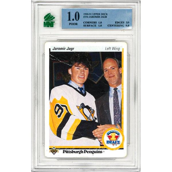 E -  1990-91 Upper Deck Jaromir Jagr Rookie RC #356 Pittsburgh Penguins #356 Graded 1 MNT