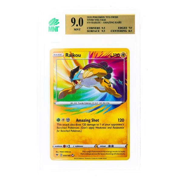 2020 Pokemon TCG SWSH VIVID VOLTAGE #50 RAIKOU - AMAZING RARE  MNT 9.0