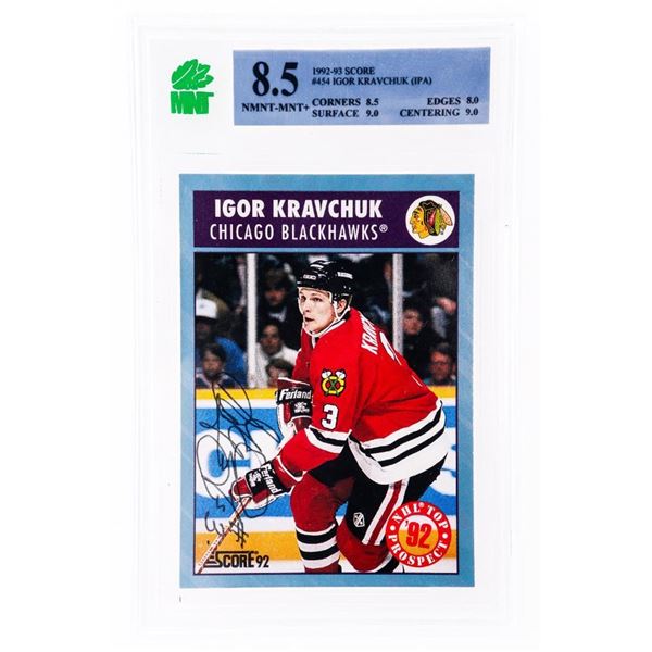 Igor Kravchuk Chicago Blackhawks Hand Signed 1992-93 Score Hockey Card MNT 8.5