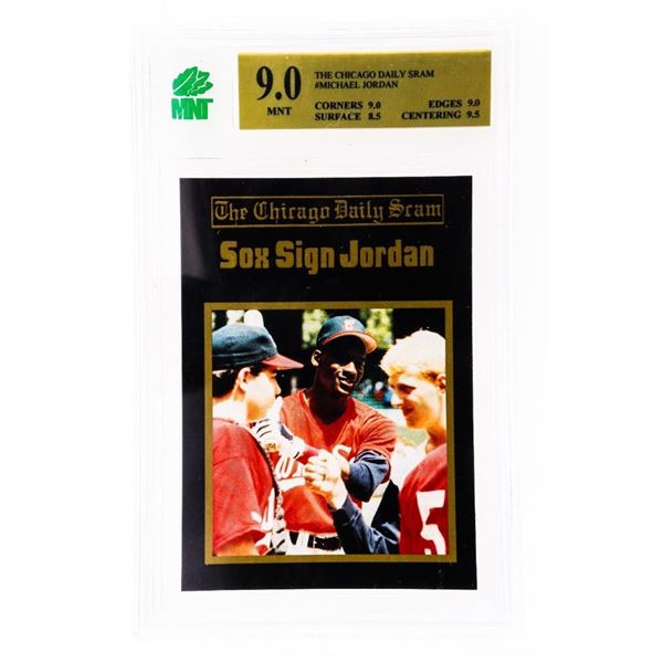 Michael Jordan "The Chicago Daily Scram" Sox Sign Jordan card MNT 9.0