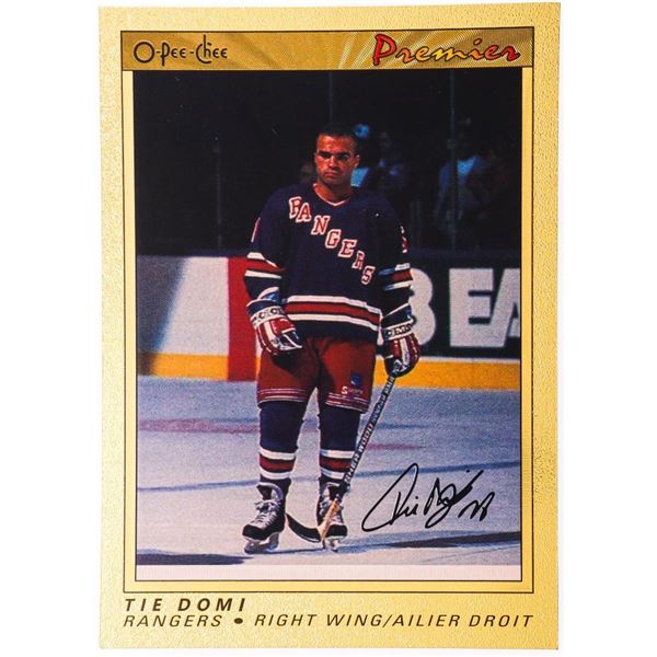 1990-91 O-Pee-Chee Premier Tie Domi Rookie Card #25, 23 kt GOLD Overlay, Plate Signature