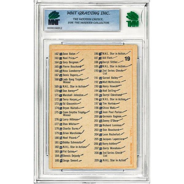 E - 1972-73 Opeechee Hockey Checklist #19 Marked Graded 3.5 MNT