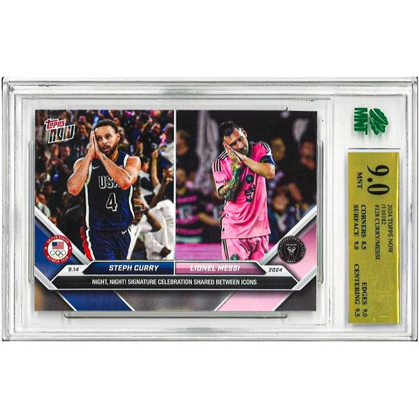 IR - 2024 Topps Now Steph Curry/ Lionel Messi Night Night #128 /110182 Graded 9