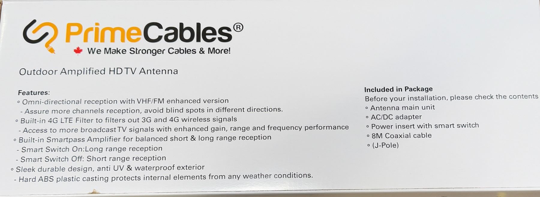 Prime Video Cable Prime Cables Omni-Directional Digital Outdoor Amplified TV Antenna
