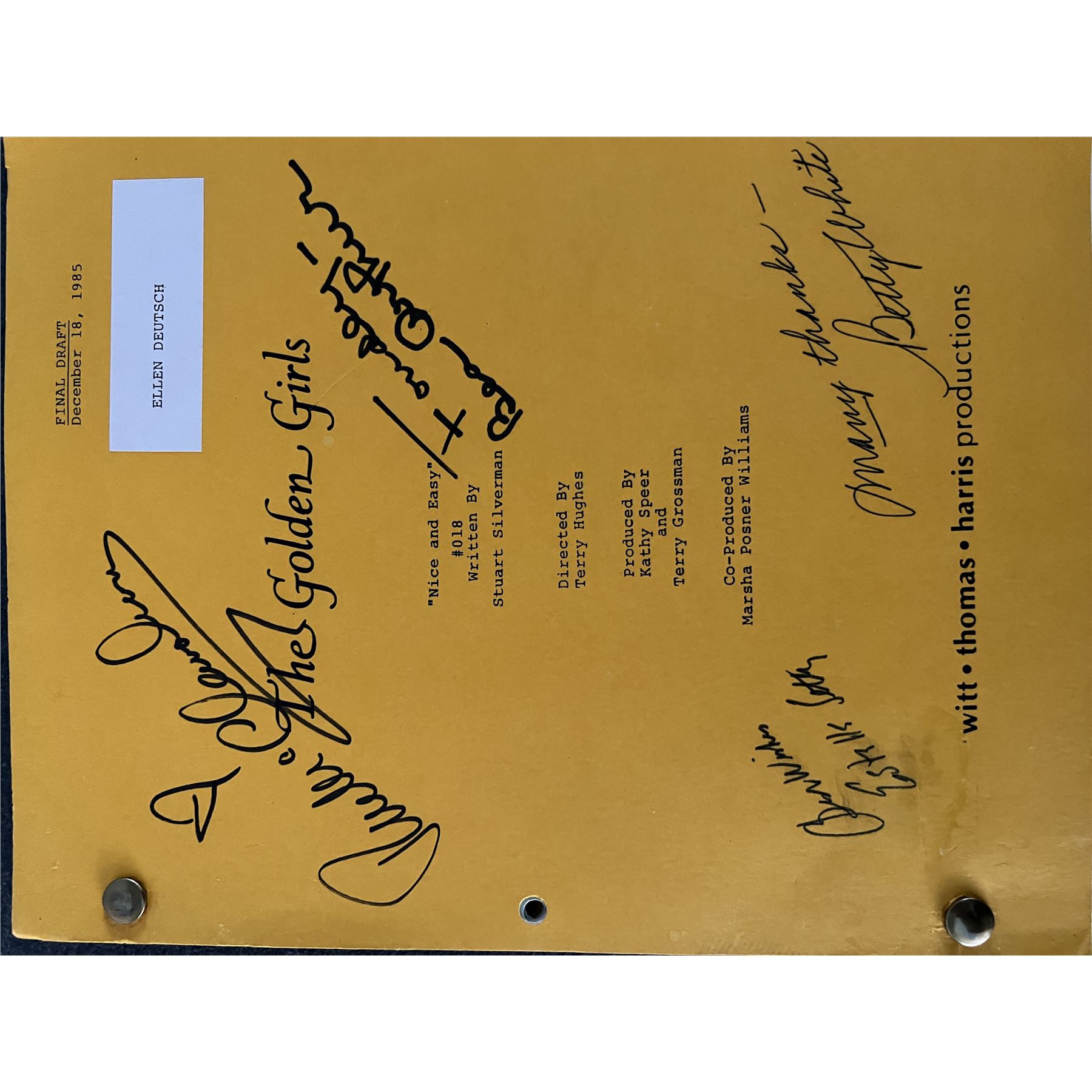 The Golden Girls cast signed script