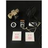 Image 1 : TWO PAIRS OF WIRELESS EAR PHONES, A DIGITAL CAMERA, A FILM CAMERA, A LENS & A METER