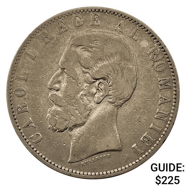 1883 Romania .7234oz Silver 5 Lei