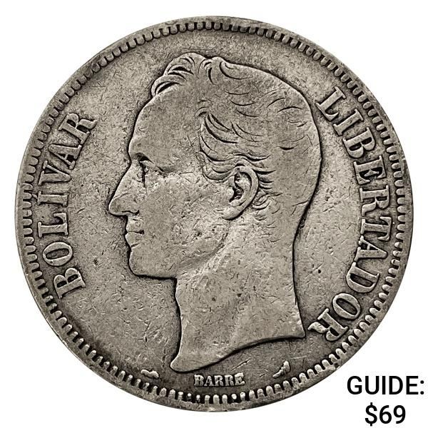 1904 Venezuela Silver 5 Bolivares
