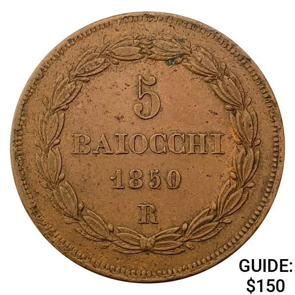 1850-R Italy-Papal States 5 Baiocchi