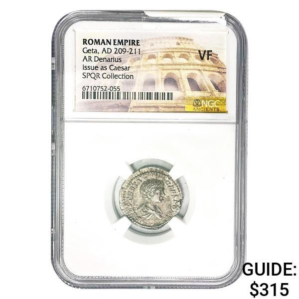 Roman Geta, AD 209-211 Silver Denarius