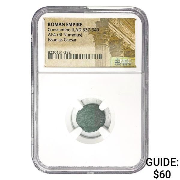 Roman Constantine II, AD 337-340 AE4 BI Nummus