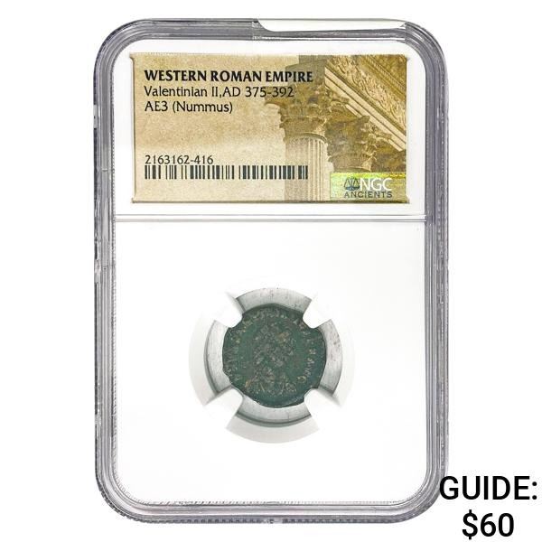 West Roman Valentinian II, AD 375-392 AE3 Nummus