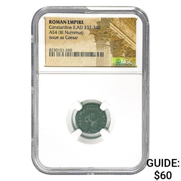 Roman Constantine II, AD 337-340 AE4 BI Nummus