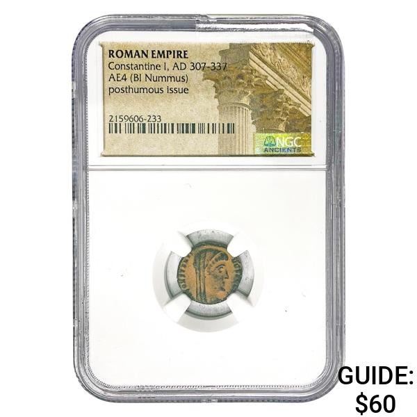 Roman Constantine I, AD 307-337 AE4 BI Nummus