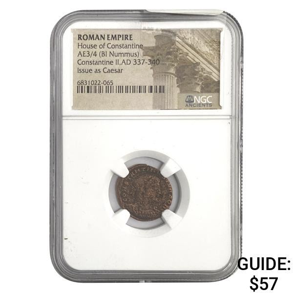 Roman Constantine II, AD 337-340 AE 3/4 BI Nummus