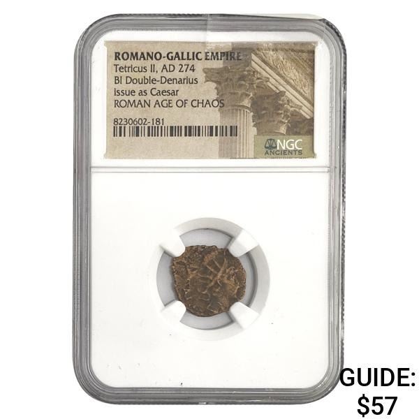 Romano Gallic Tetricus II, AD 274 BI DBL Denarius