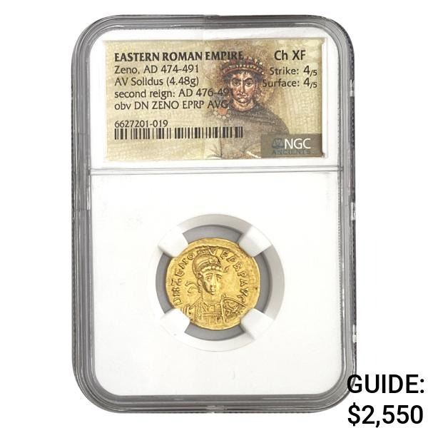 East Roman Zeno, AD 474-491 Gold Solidus