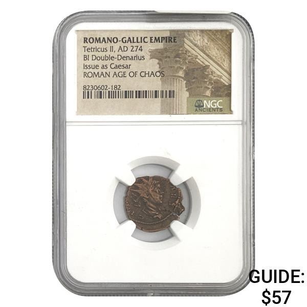 Romano Gallic Tetricus II, AD 274 BI DBL Denarius