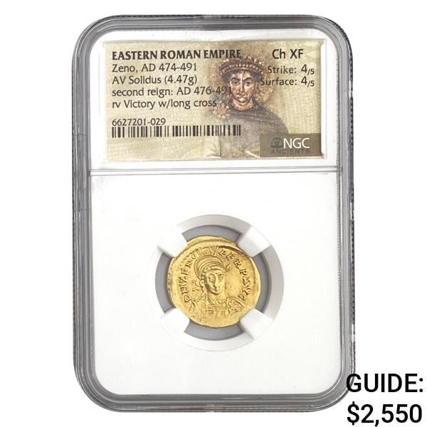 East Roman Zeno, AD 474-491 Gold Solidus