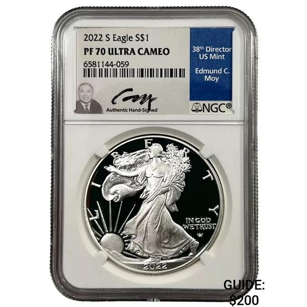 2022-S $1 Proof ASE NGC PF70 ULTRA CAM Moy Signed