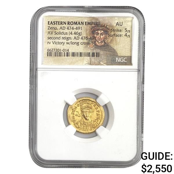 East Roman Zeno, AD 474-491 Gold Solidus