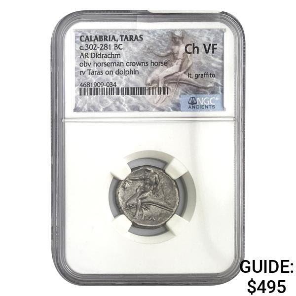 Calabria Taras, 302-281 BC Silver Didrachm