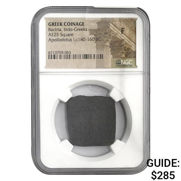 Greek Apollodotus I, 180-160 BC AE25 Square