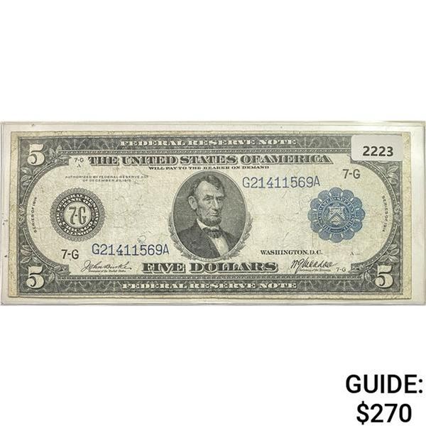 1914 $5 Federal Reserve Large Note-Bank of Chicago