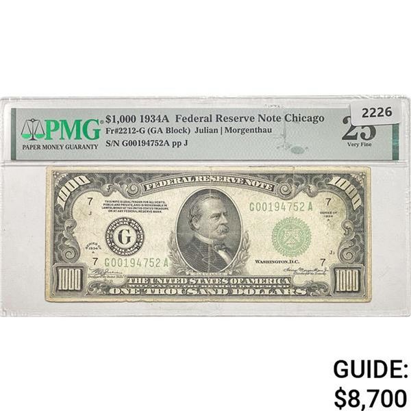 1934A $1000 Federal Reserve Note-Chicago PMG 25
