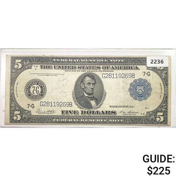 1914 $5 Federal Reserve Large Note-Bank of Chicago