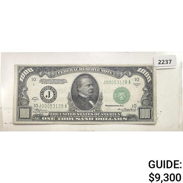1934A $1000 Federal Reserve Note - Kansas City