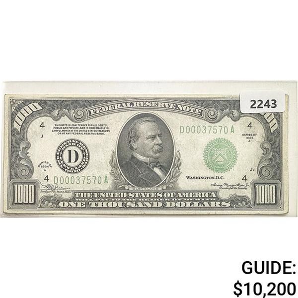 1934A $1000 Federal Reserve Note-Bank of Cleveland